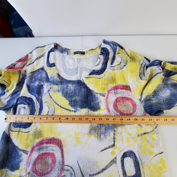 Made in Italy Linen Cotton Tunic Loose Abstract Print Lagenlook Top with Pocket - Picture 6 of 12